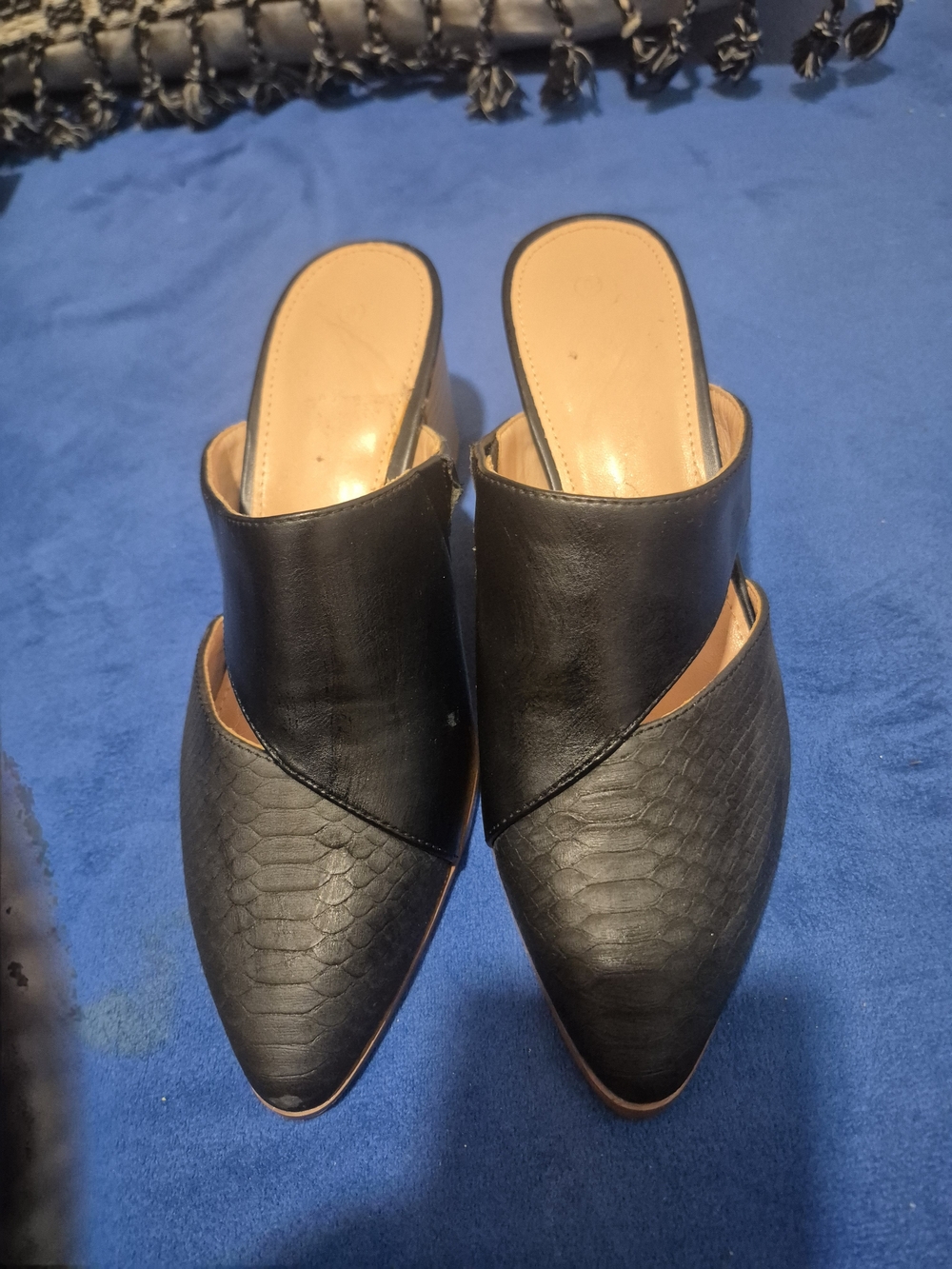 Black Slip-On Pointed Mules - Women's Stylish Flat Slides